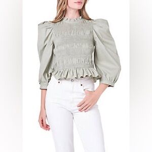NWT English Factory O’Brien Sage Green Poplin Top SZ L